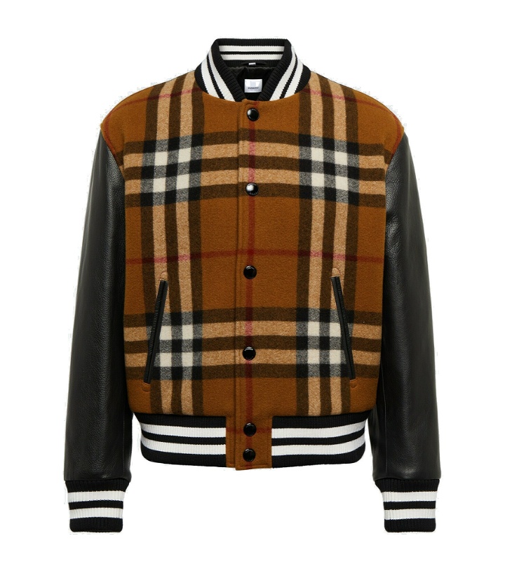 Photo: Burberry - Checked wool and leather bomber jacket