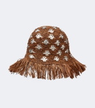 Rabanne Fringed studded raffia bucket hat