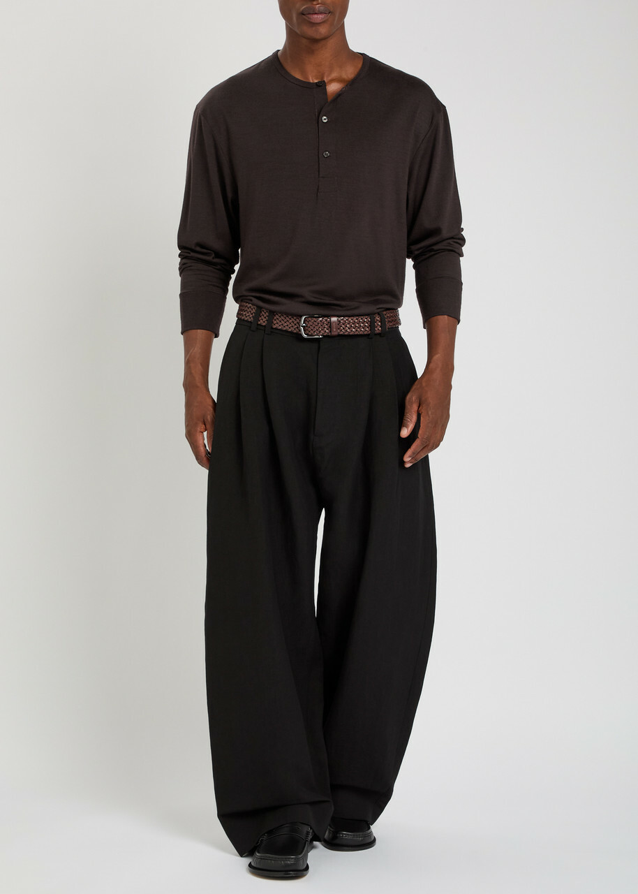 Studio Nicholson Wool-jersey Henley T-shirt Purple Dark