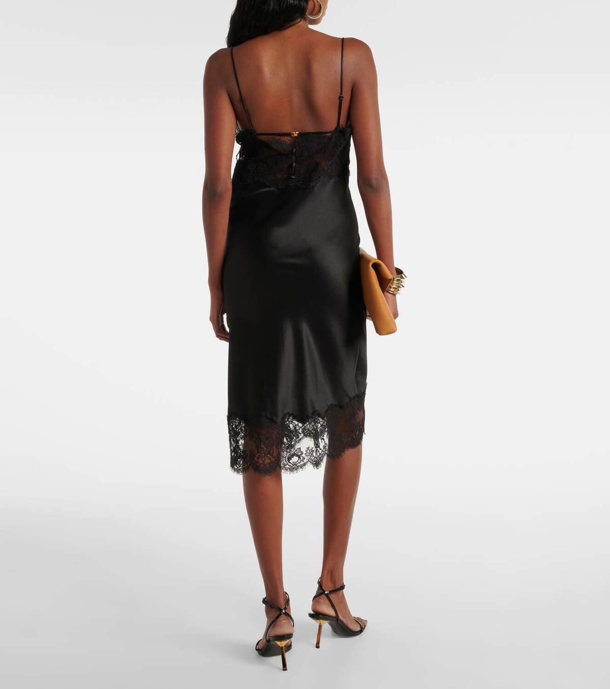 Saint Laurent Lace-trimmed silk satin slip dress Saint Laurent