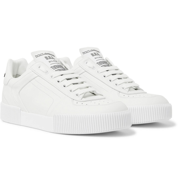 Photo: Dolce & Gabbana - Logo-Appliquéd Rubber-Trimmed Leather Sneakers - White
