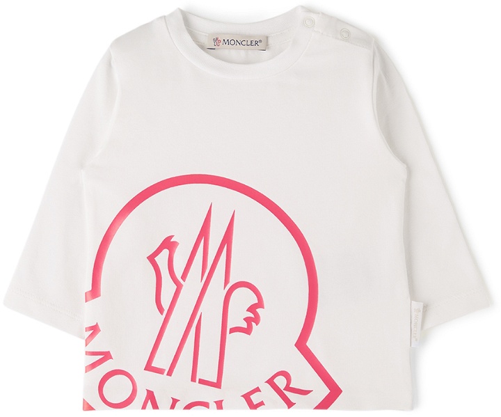 Photo: Moncler Enfant Baby White & Red Logo Long Sleeve T-Shirt