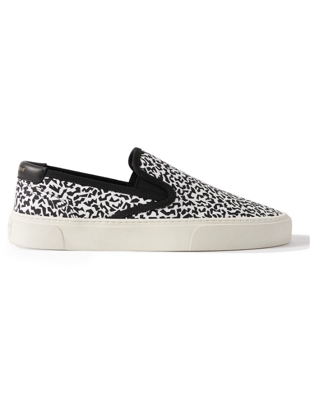 Photo: SAINT LAURENT - Venice Leather-Trimmed Printed Canvas Slip-On Sneakers - White
