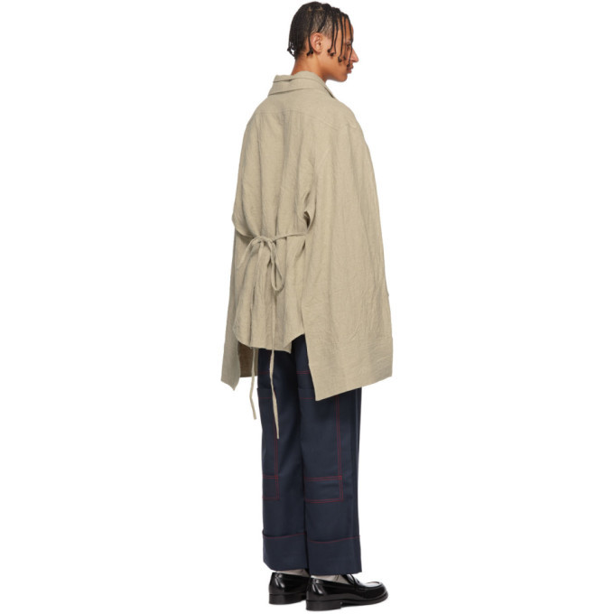 Chin Mens Beige Linen Cape Shirt