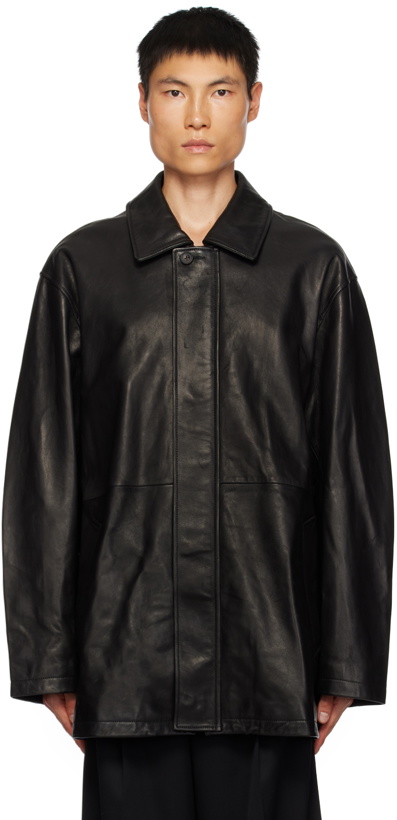 Photo: stein Black Spread Collar Leather Jacket