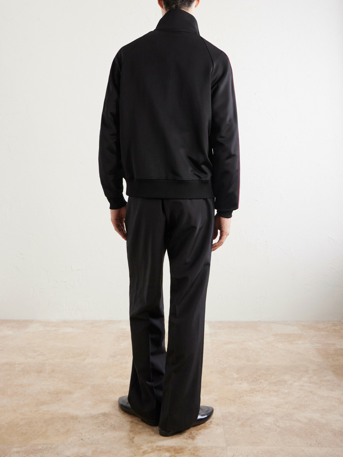 SAINT LAURENT - Logo-Detailed Striped Stretch-Jersey Zip-Up Sweatshirt - Black