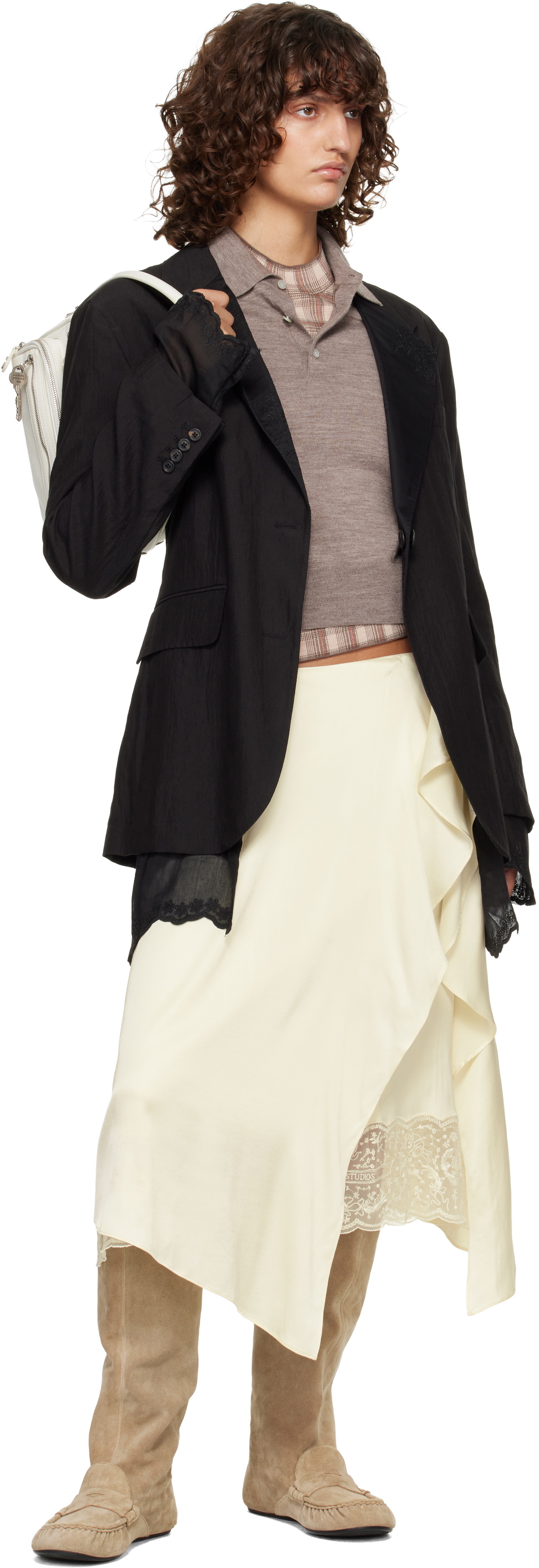 Acne Studios Off-White Layered Satin Midi Skirt