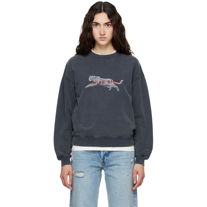 Photo: ANINE BING Gray Spencer Leopard Sweatshirt