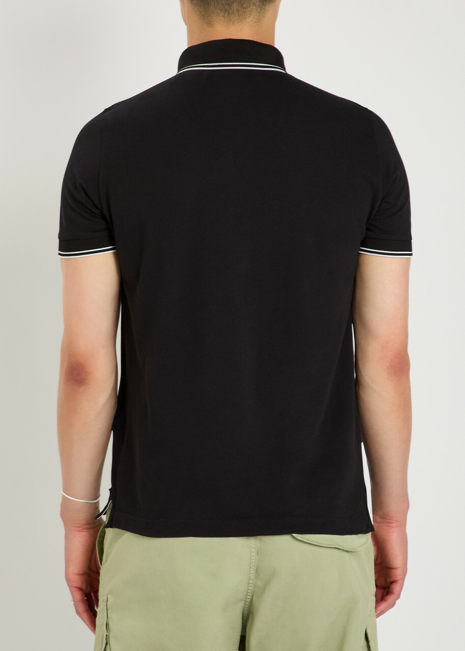 Stone Island Logo-appliquéd Piqué Cotton Polo Shirt Black