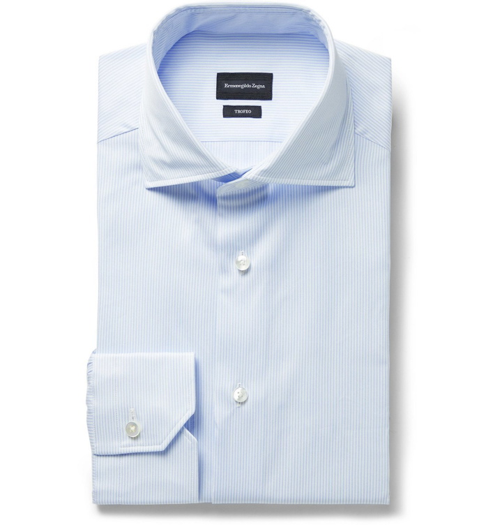 Photo: ERMENEGILDO ZEGNA - Pinstriped Trofeo Cotton-Poplin Shirt - Blue