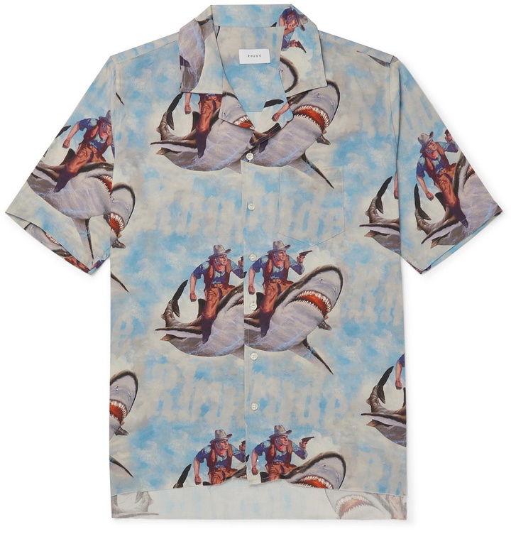 Photo: Rhude - Camp-Collar Printed Voile Shirt - Blue