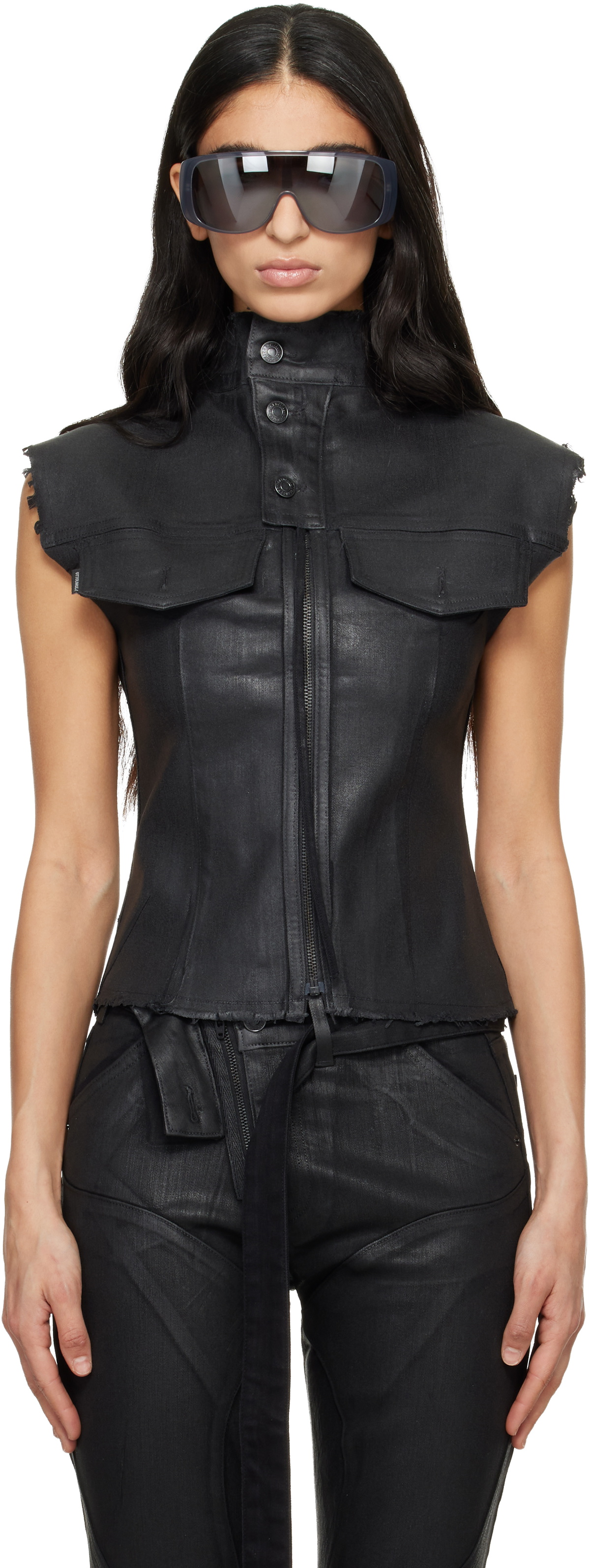 Ottolinger Black Glazed Denim Zip Top