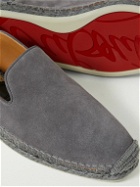 Christian Louboutin - Collapsible-Heel Croc-Effect Leather-Trimmed Suede Espadrilles - Gray