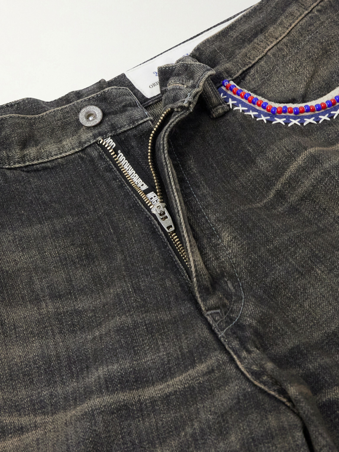 Neighborhood - Savage Wide-Leg Bead-Embellished Distressed Jeans - Black