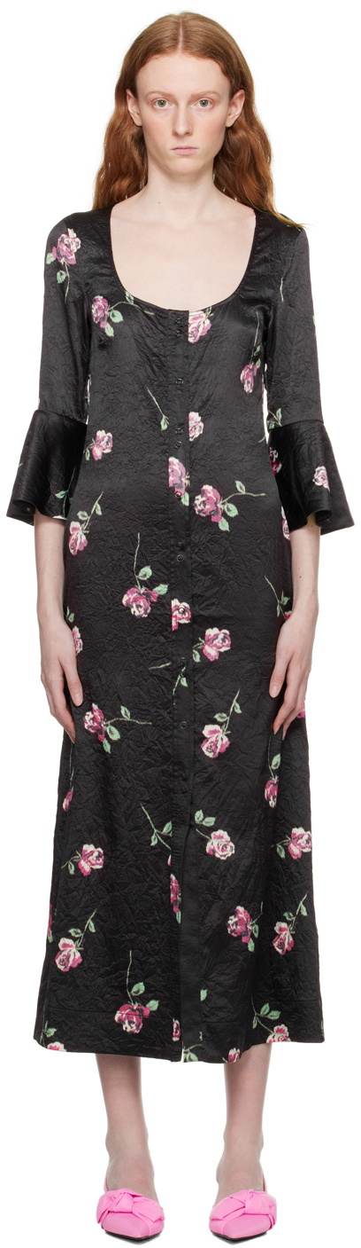 GANNI Black Floral Maxi Dress GANNI