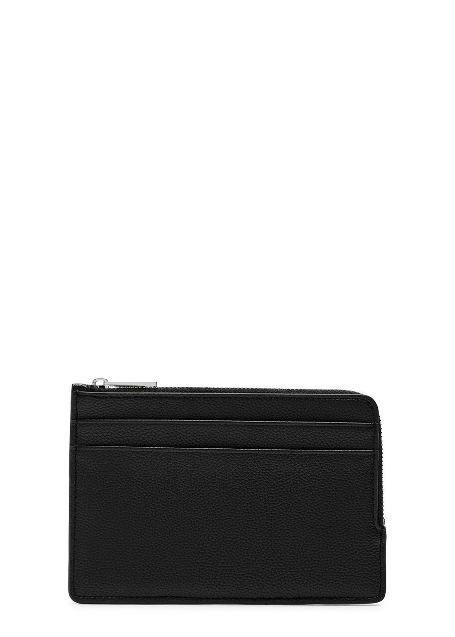 Boss Ray Logo Grained Leather Card Holder - Black - One Size