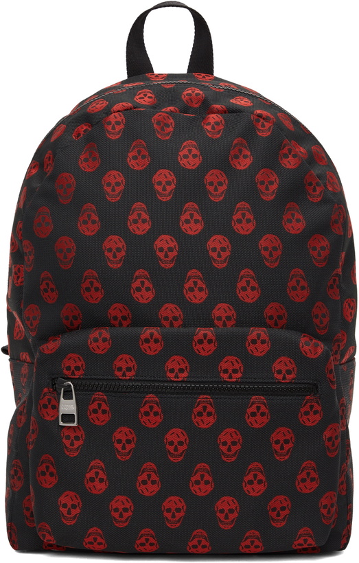 Photo: Alexander McQueen Black & Red Metropolitan Biker Skull Backpack