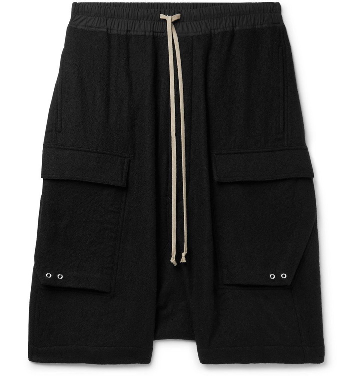 Photo: Rick Owens - Pod Poplin-Trimmed Brushed Virgin Wool-Twill Cargo Shorts - Black