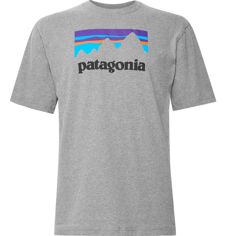 Photo: Patagonia - Responsibili-Tee Logo-Print Mélange Cotton-Blend Jersey T-Shirt - Gray