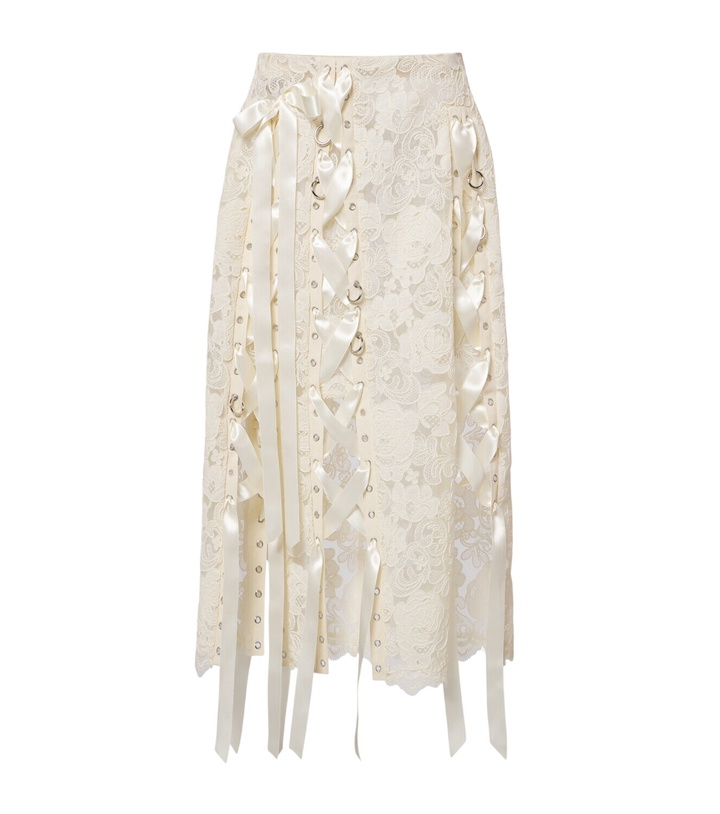 Photo: Simone Rocha Unraveling bow-detail lace midi skirt