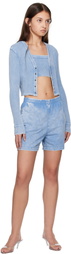 Alexander Wang Blue Waffle-Knit Cotton Stretch Cardigan