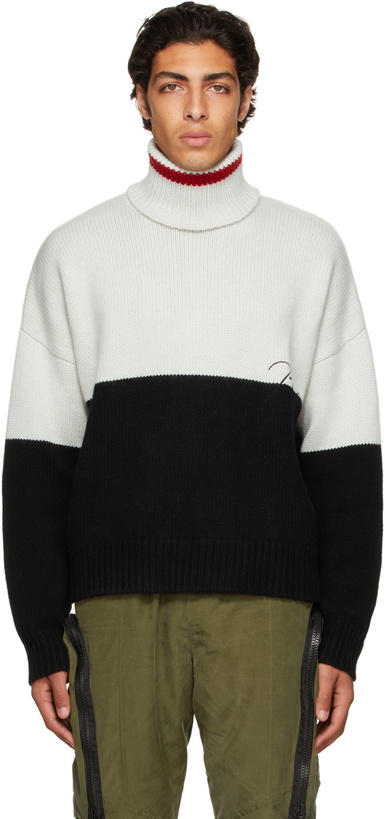 Photo: Rhude Black & Off-White Wool Colorblock Turtleneck