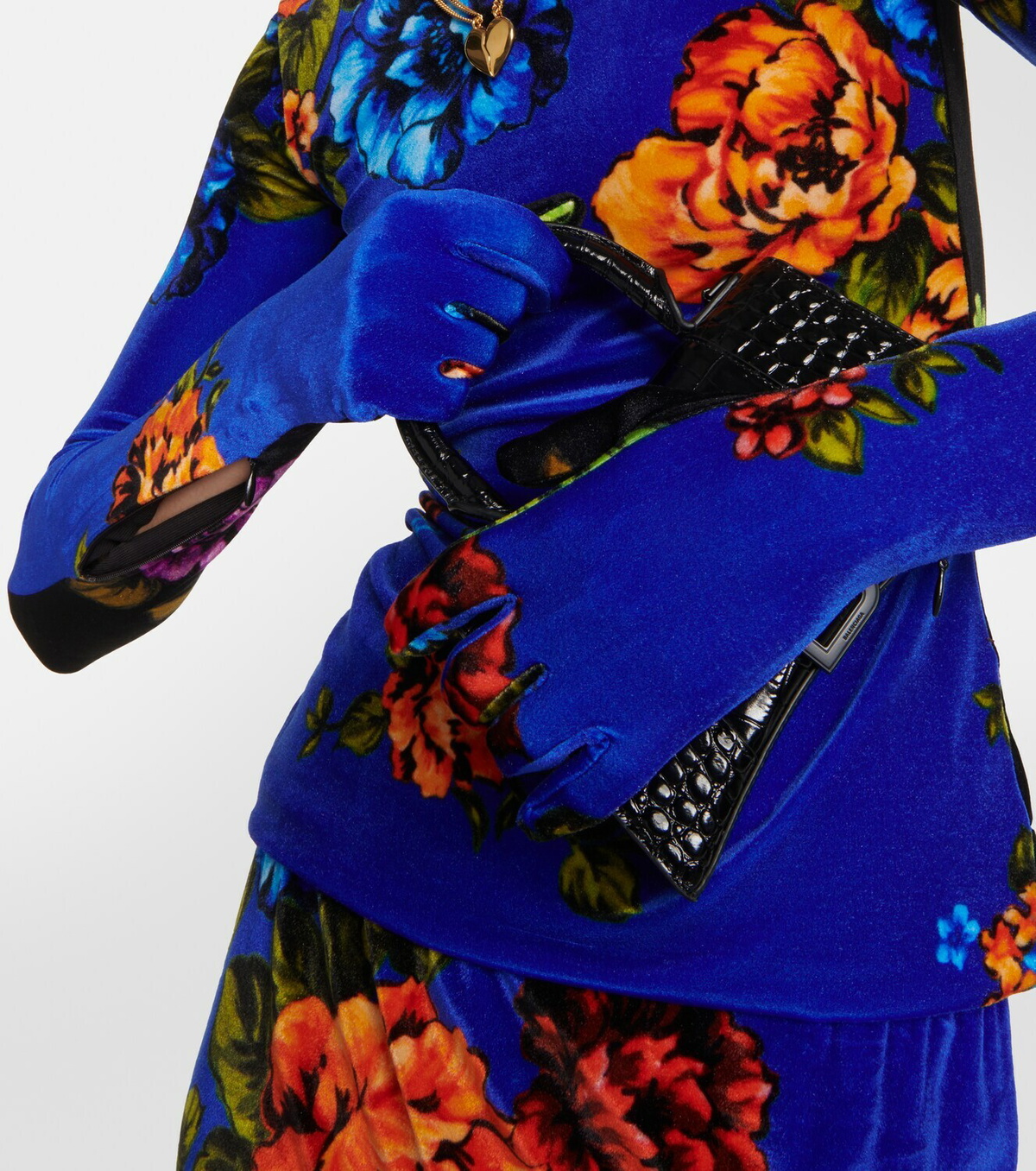 Vetements Floral velvet turtleneck top with gloves