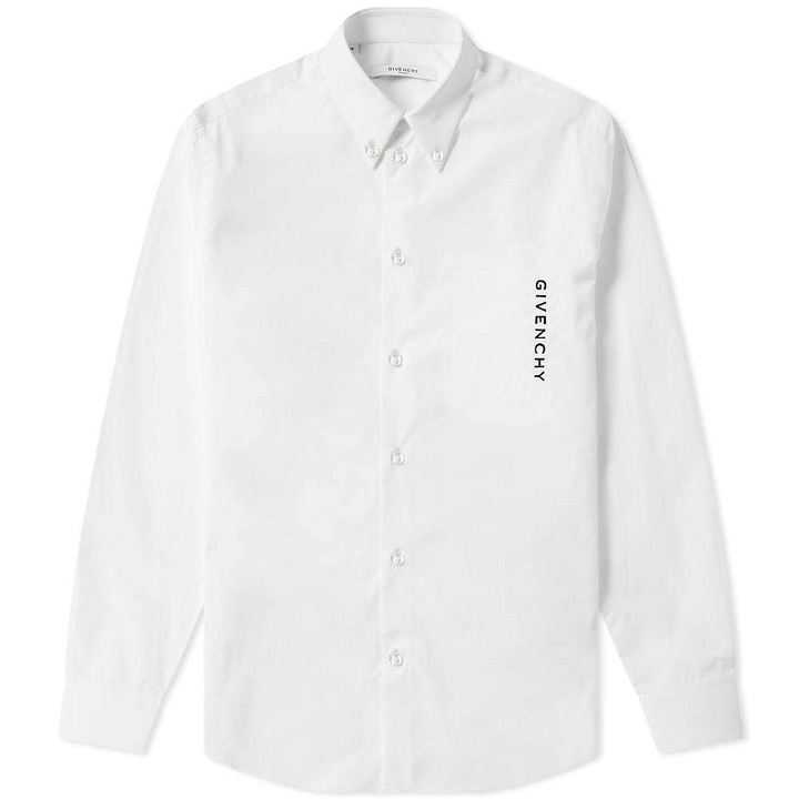 Photo: Givenchy Vertical Logo Embroidered Button Down Poplin Shirt White & Black
