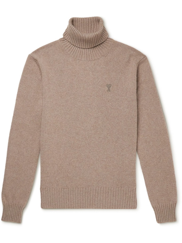Photo: AMI PARIS - Slim-Fit Logo-Embroidered Recycled Cashmere Rollneck Sweater - Neutrals