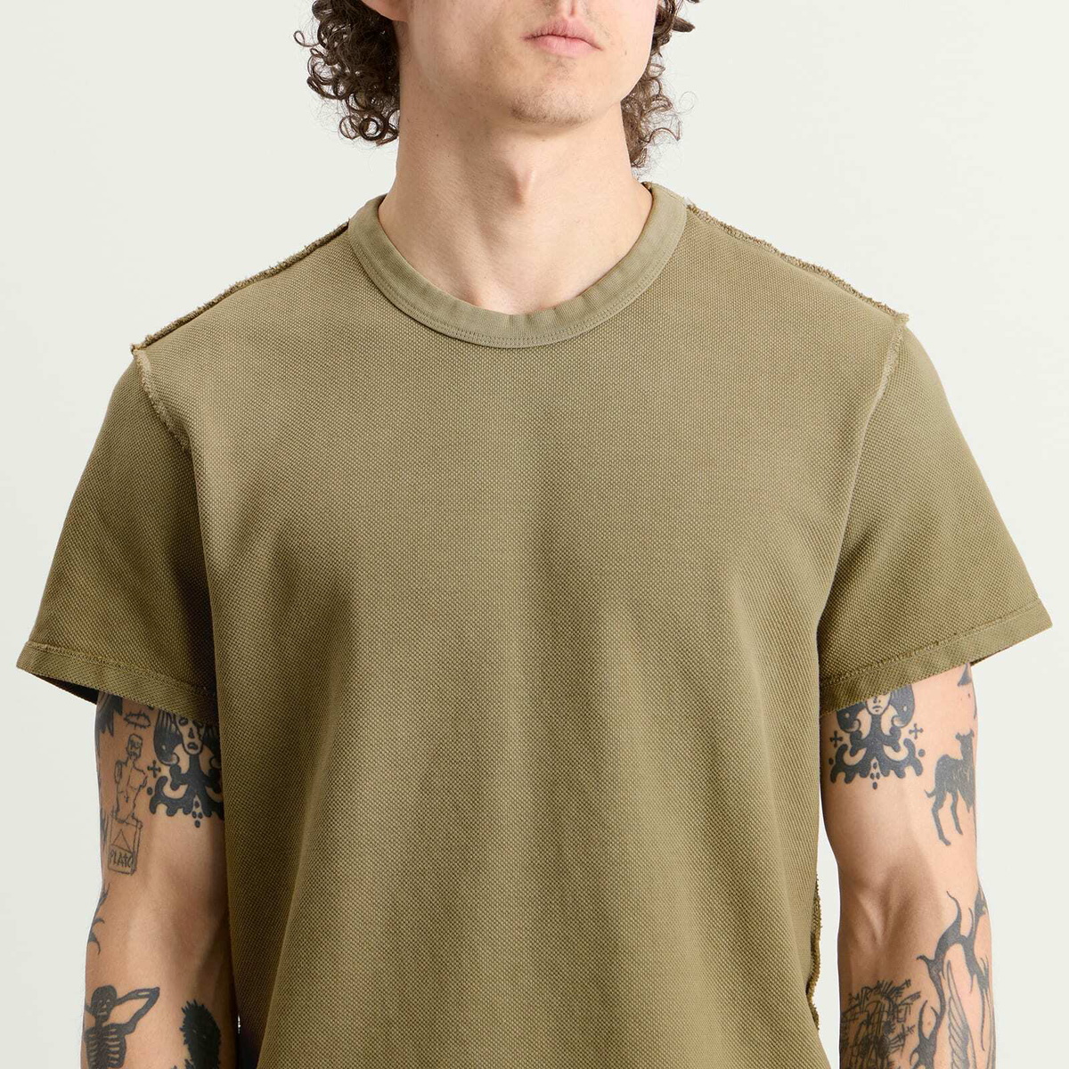 Les Tien Men's Pique Cotton T-Shirt in Military Ice