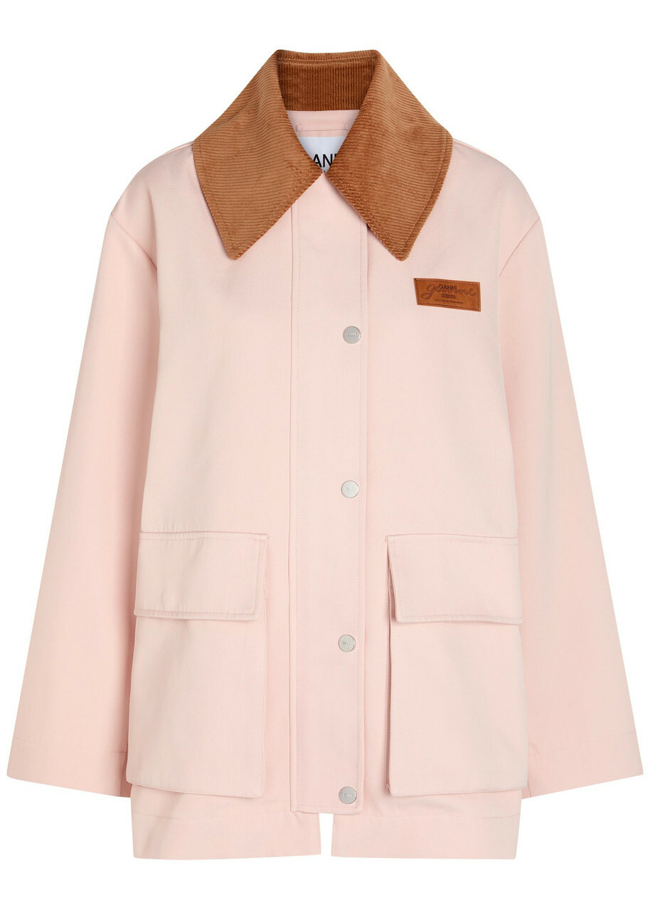 Ganni Corduroy-collar Twill Jacket Light Pink