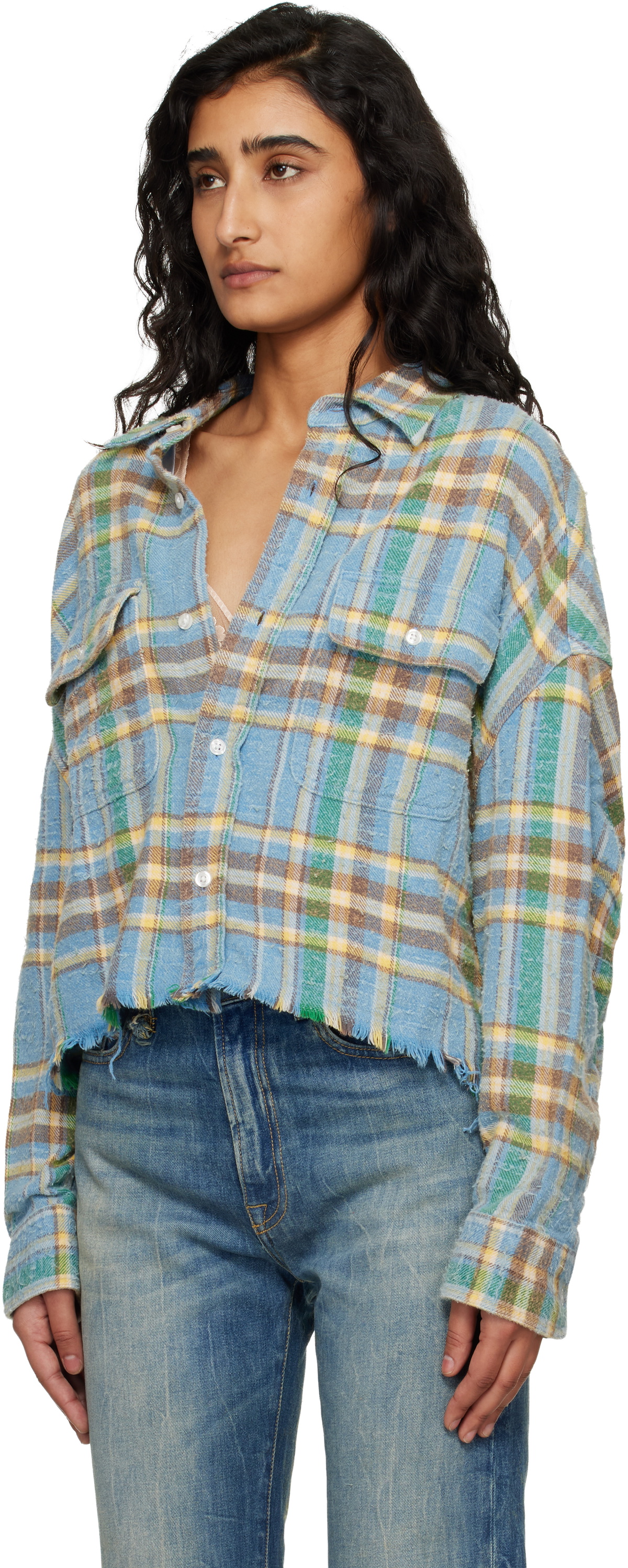 R13 Blue Cropped Work Shirt