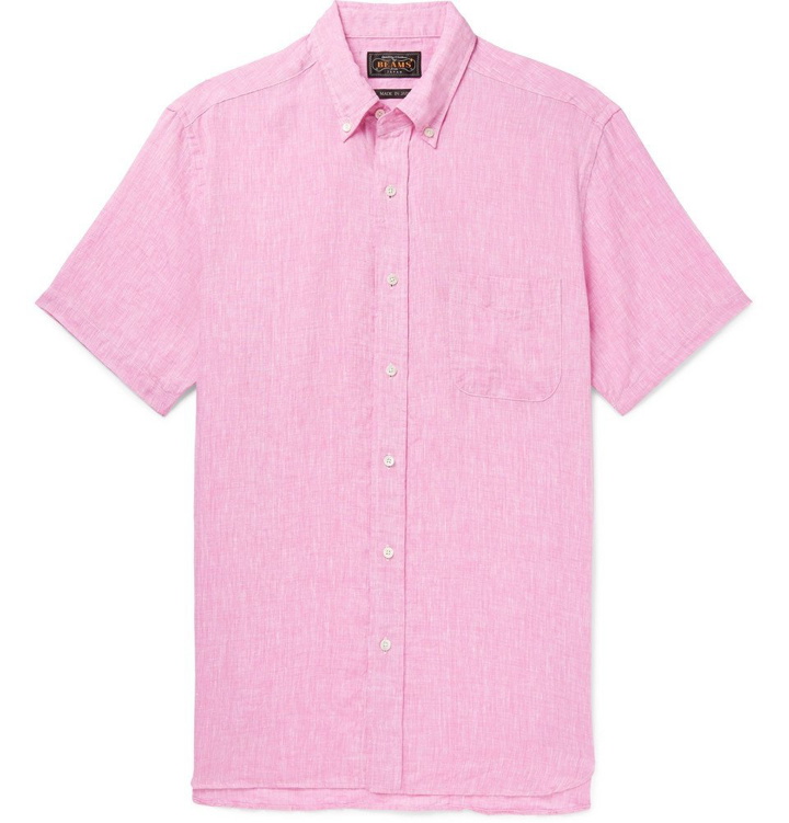 Photo: Beams Plus - Button-Down Collar Slub Linen Shirt - Men - Pink