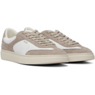 BOSS White & Taupe Suede Trims Lace-Up Sneakers