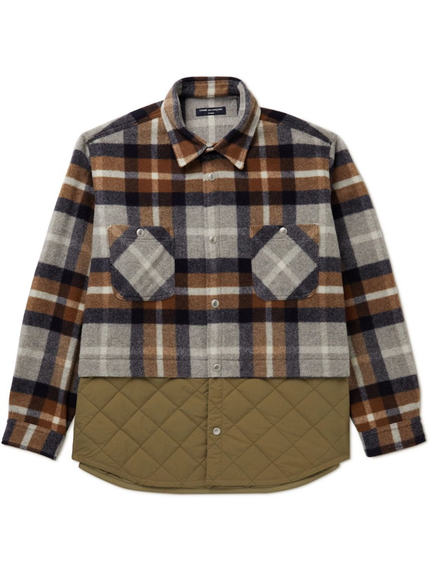 Photo: Comme des Garçons HOMME - Checked Wool-Blend-Flannel and Quilted Shell Overshirt - Brown
