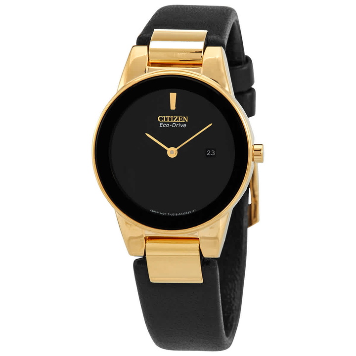 Photo: Citizen Eco-Drive Black Dial Black Leather Ladies Watch GA1052-04E