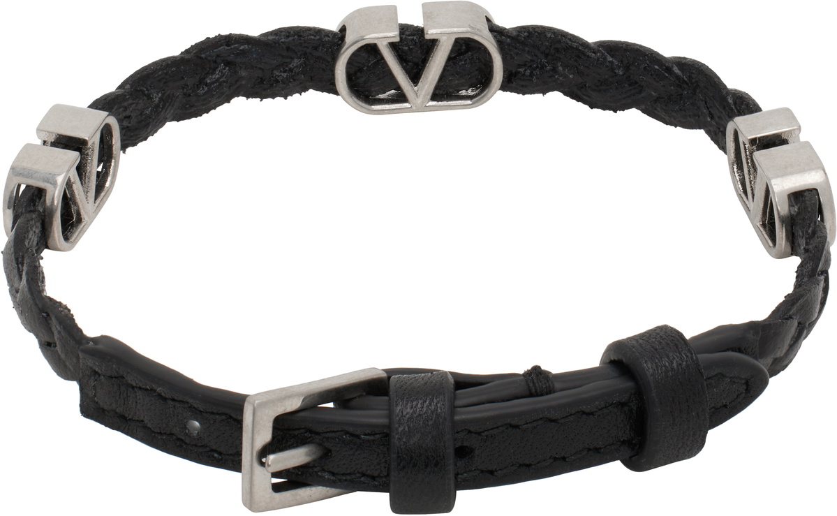 Valentino Garavani Black VLogo Signature Braided Calfskin Bracelet
