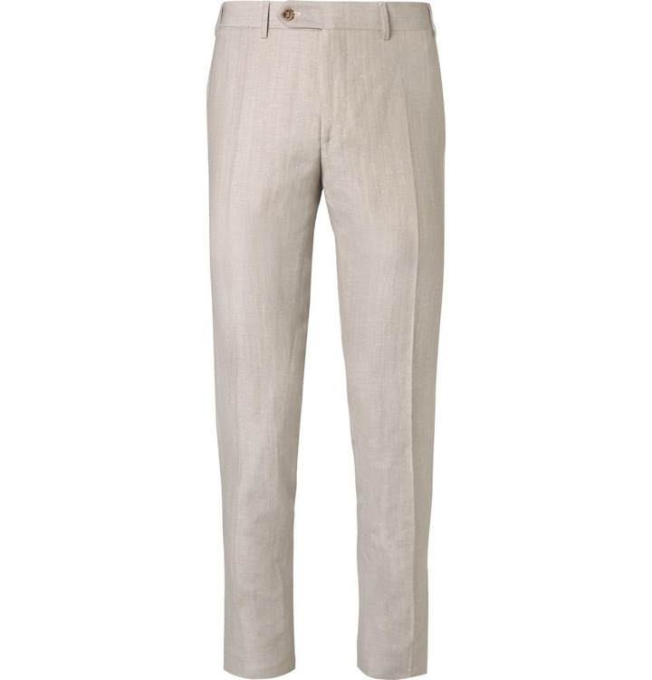 Photo: Canali - Stone Slim-Fit Wool and Linen-Blend Suit Trousers - Men - Beige