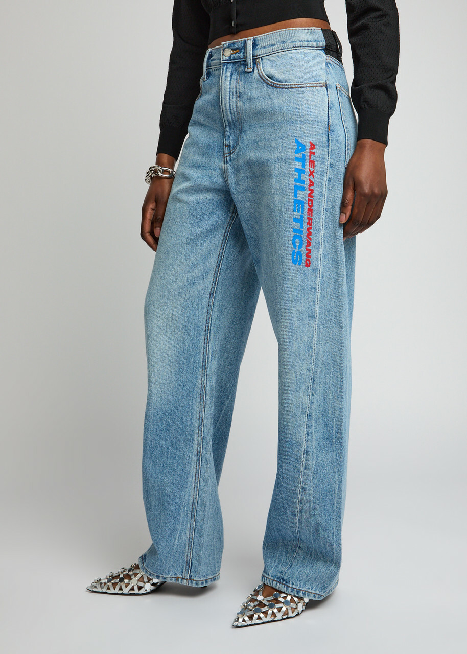 Alexanderwang.t Logo-print Barrel-leg Jeans Indigo