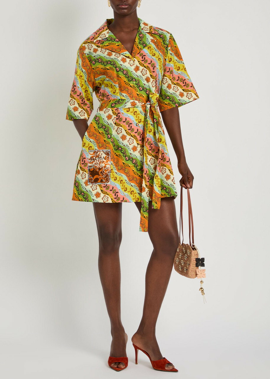 Alemais Janine Printed Belted Cotton Mini Shirt Dress Multicoloured