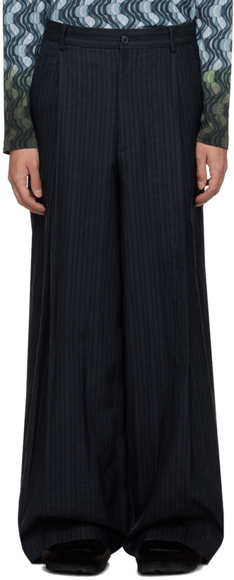 Photo: Dries Van Noten Navy Herringbone Trousers