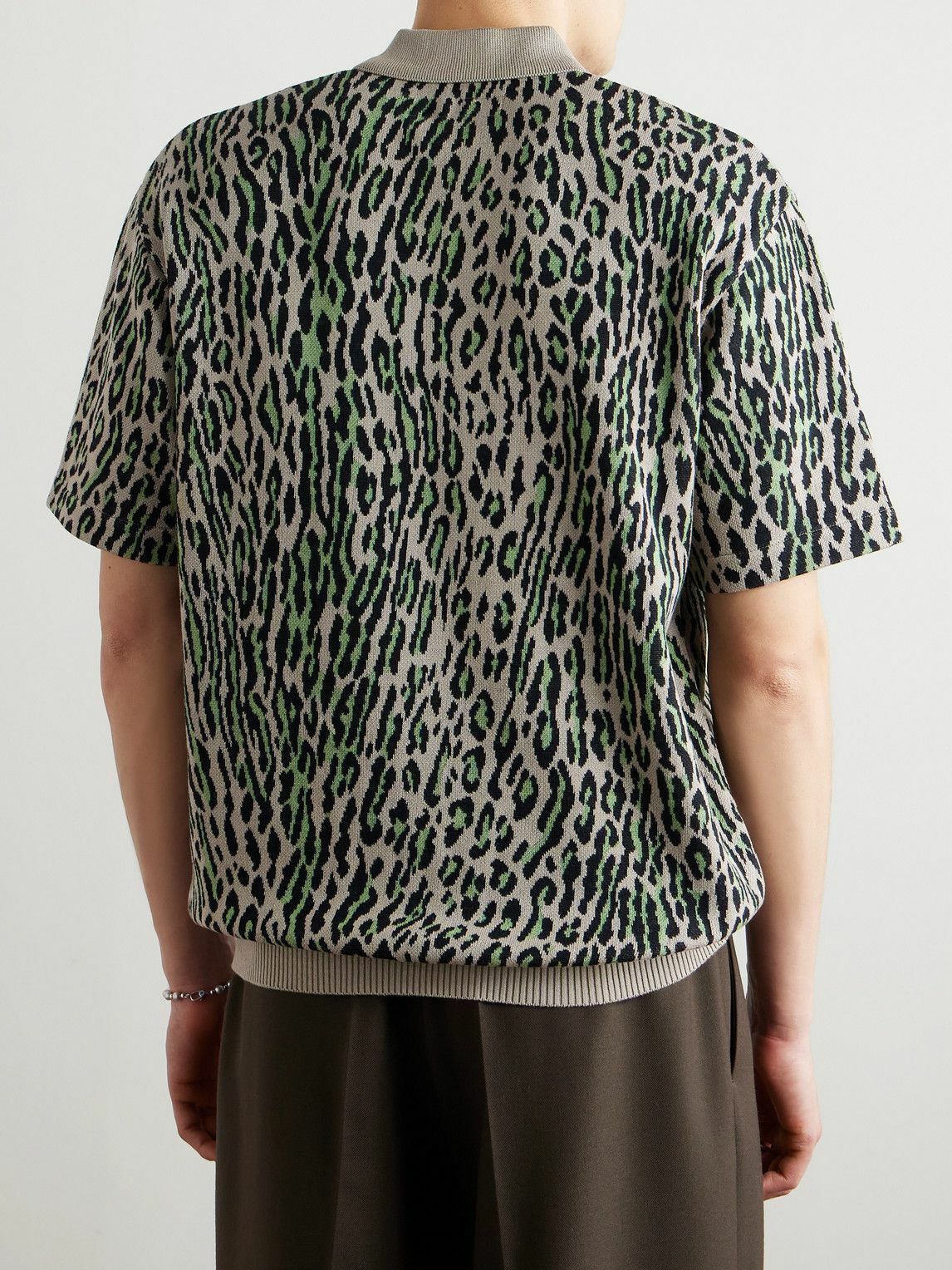 Wacko Maria - Logo-Embroidered Leopard Cotton-Jacquard Polo Shirt - Gray