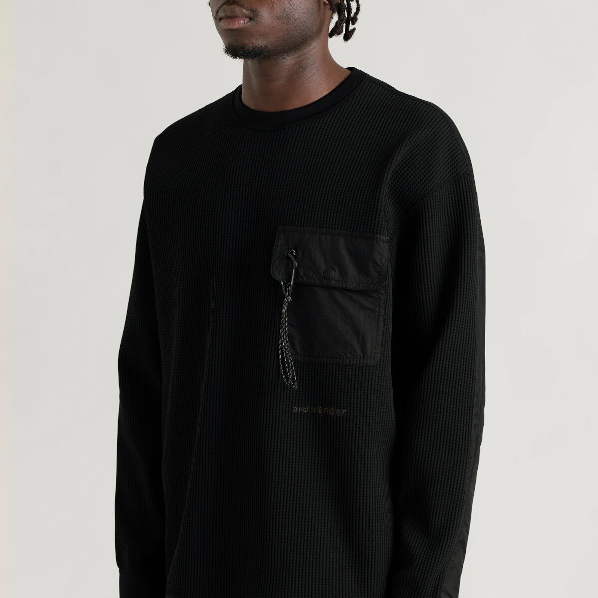 And Wander Men's Longsleeve Waffle T-Shirt in Black