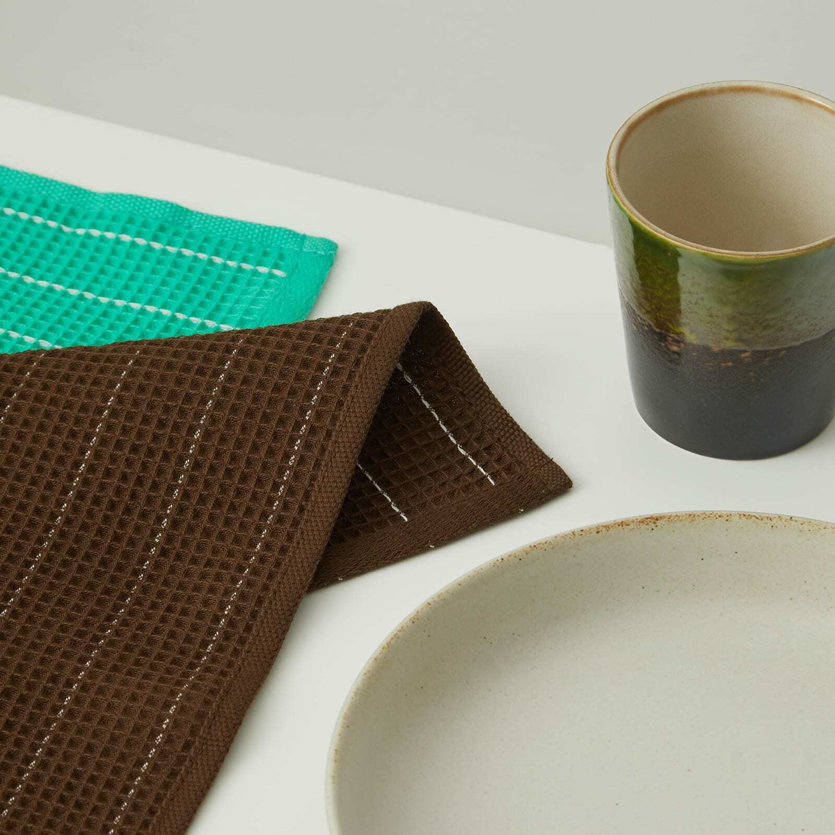 HAY Canteen Dish Cloth - Set of 2 in Emerald/Chocolate Pinstripe 