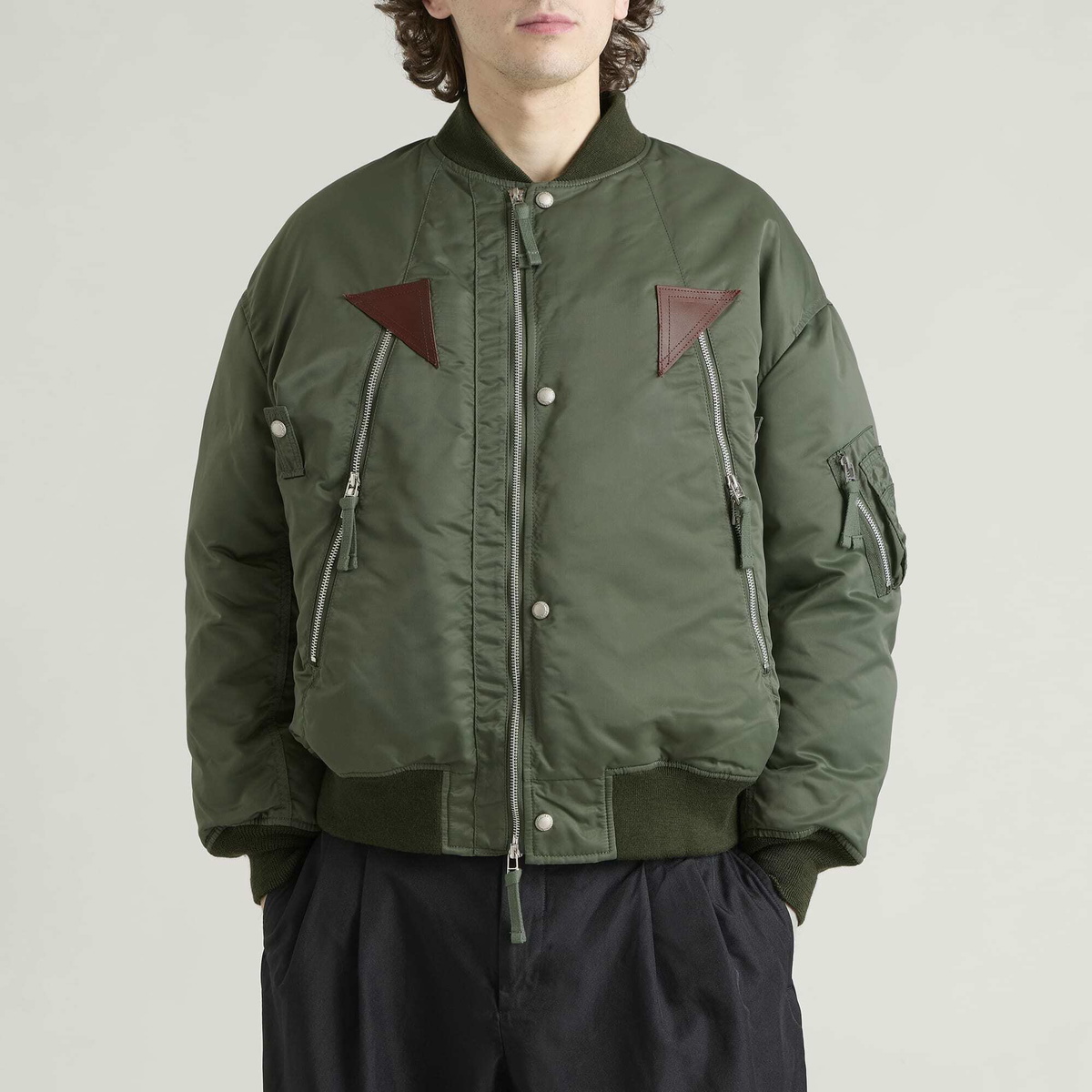 Comme des Garçons Homme Men's Nylon Twill Bomber Jacket in Khaki