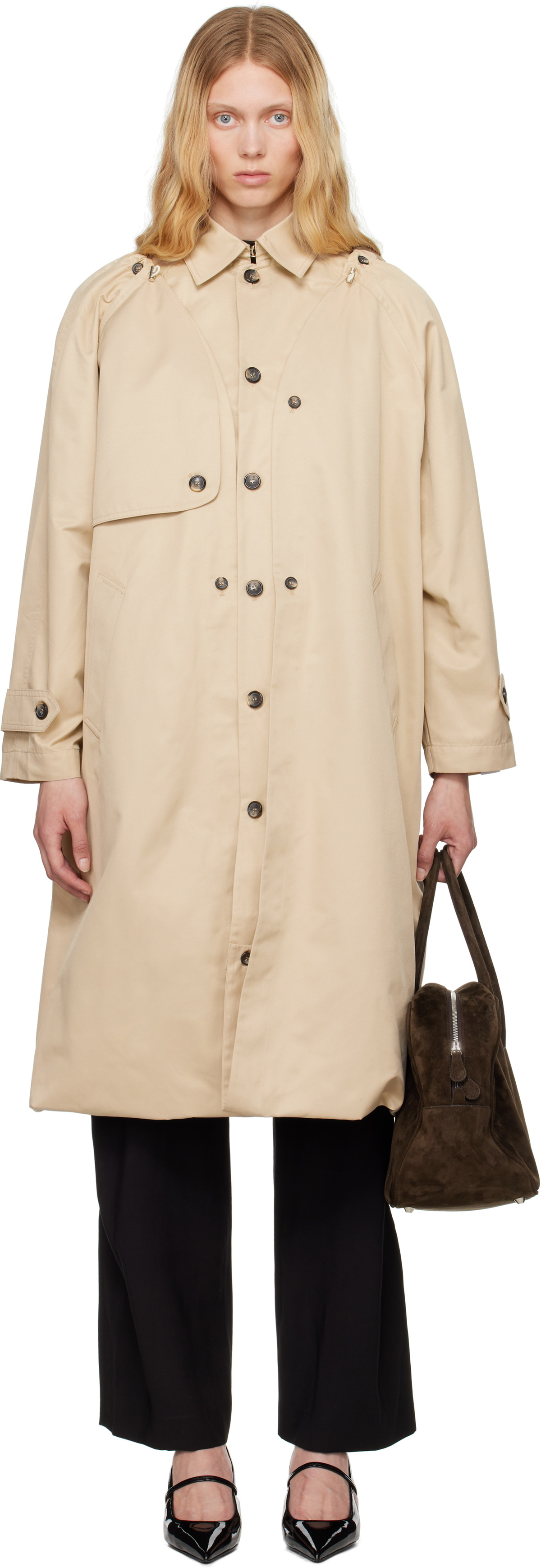【rokh】IVORY nylon DECKARD TRENCH COAT Future Present - YOKE | Nylon Covered Trench Coat