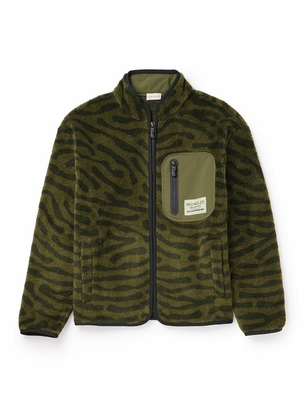 Photo: Moncler Genius - Salehe Bembury Shell-Trimmed Zebra-Print Fleece Jacket - Green