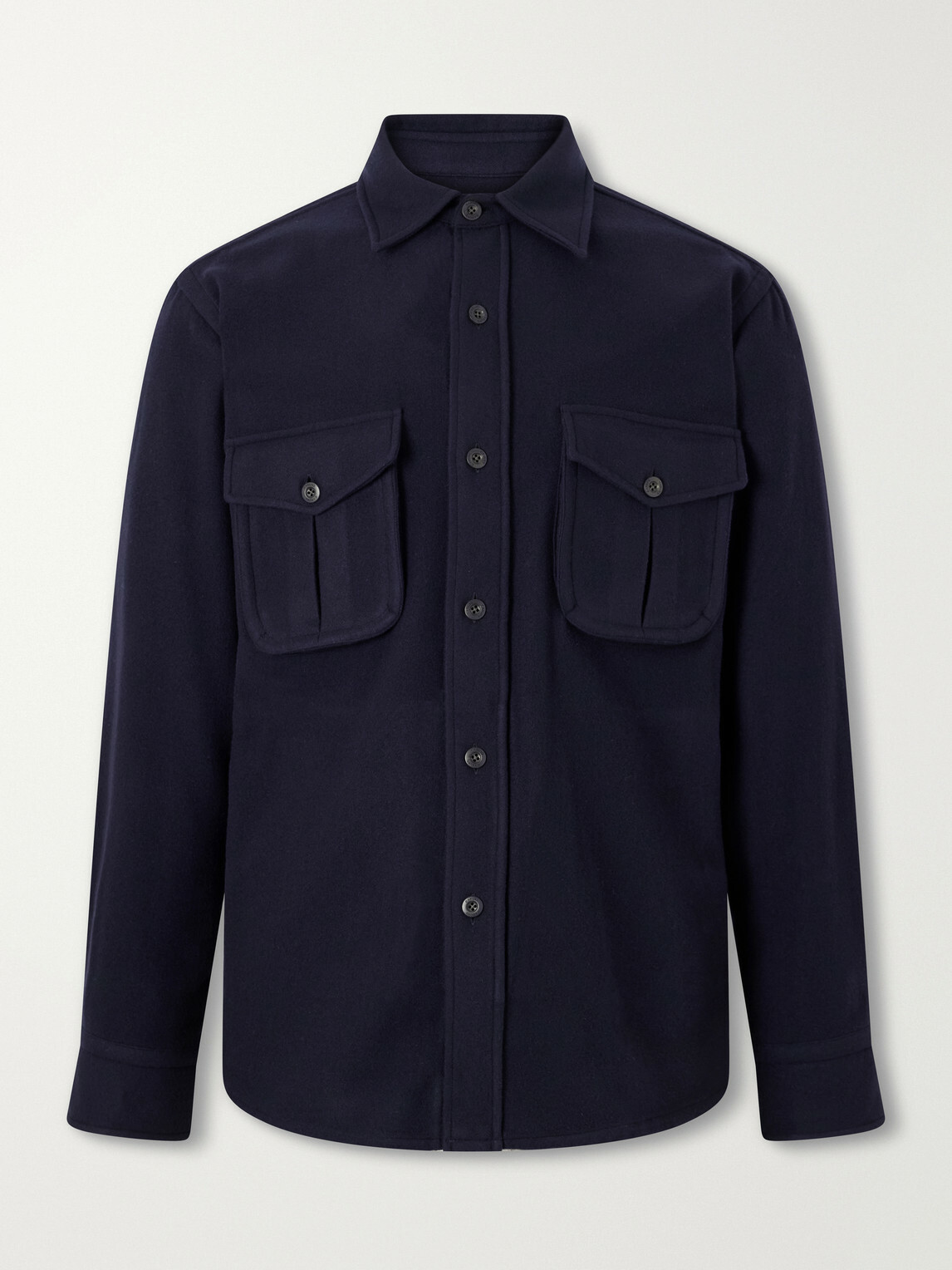 Caruso - Brushed Wool Overshirt - Blue