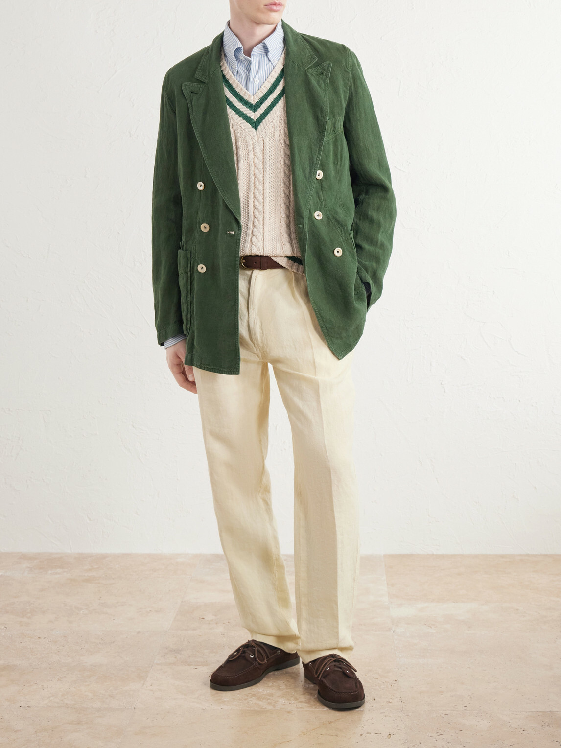 Drake's - Games Double-Breasted Linen Blazer - Green