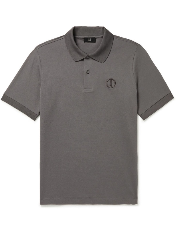 Photo: DUNHILL - Logo-Embroidered Cotton-Piqué Polo Shirt - Gray